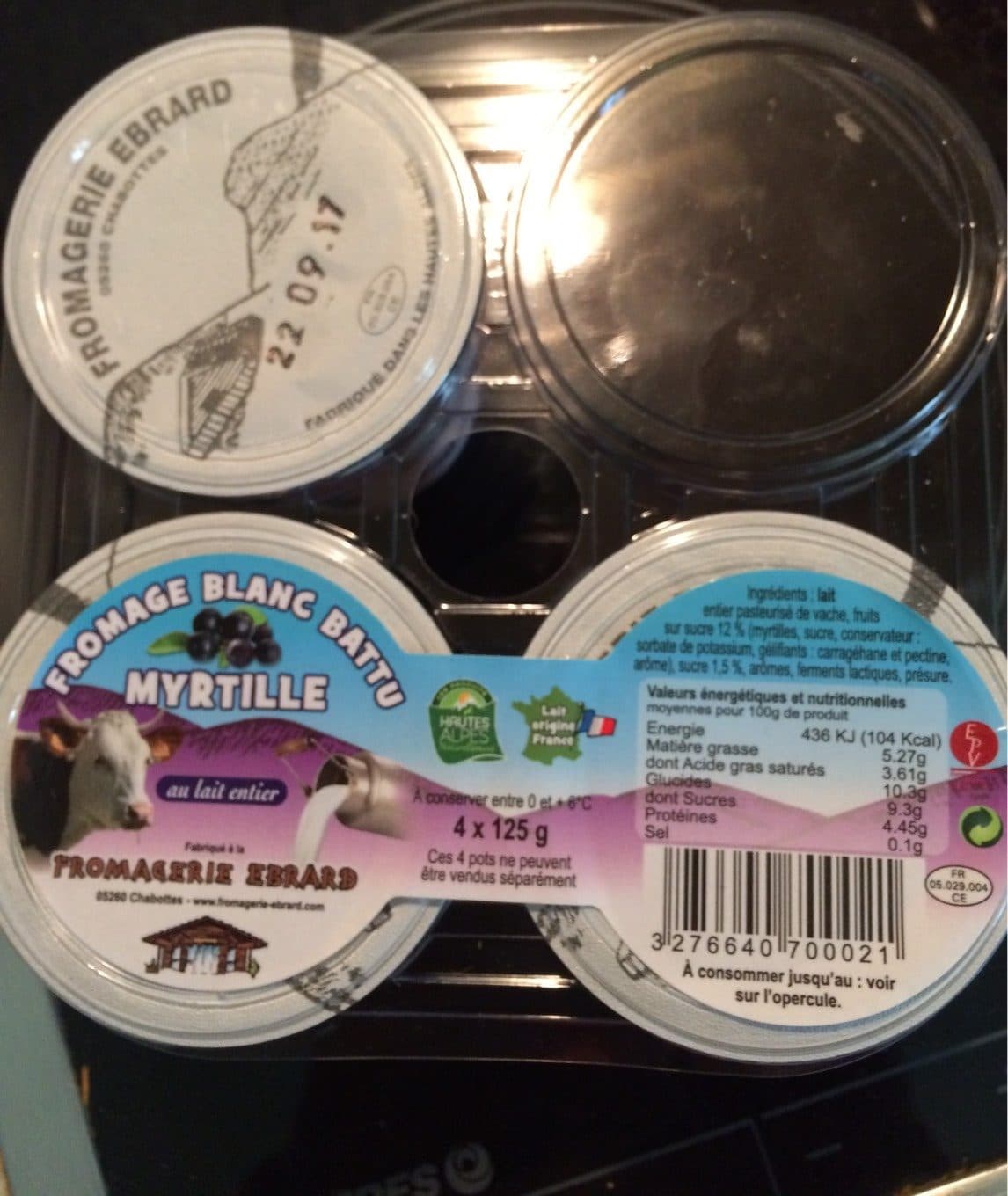 Fromagerie ebrard Fromage blanc battu aux myrtilles FROMAGERIE EBRARD, 6%MG packshot