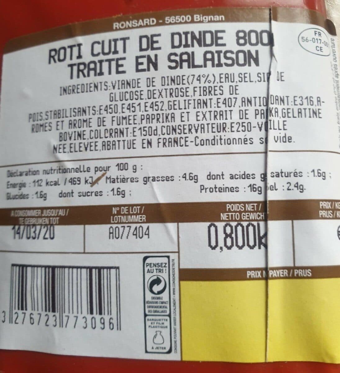 Ronsard Roti cuit de dinde 800g packshot