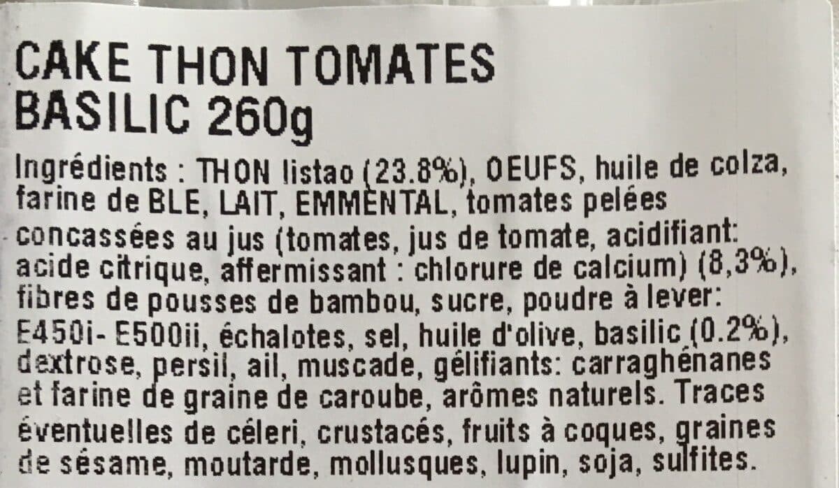 Open Food Facts Cake au thon tomates basilic liddl packshot