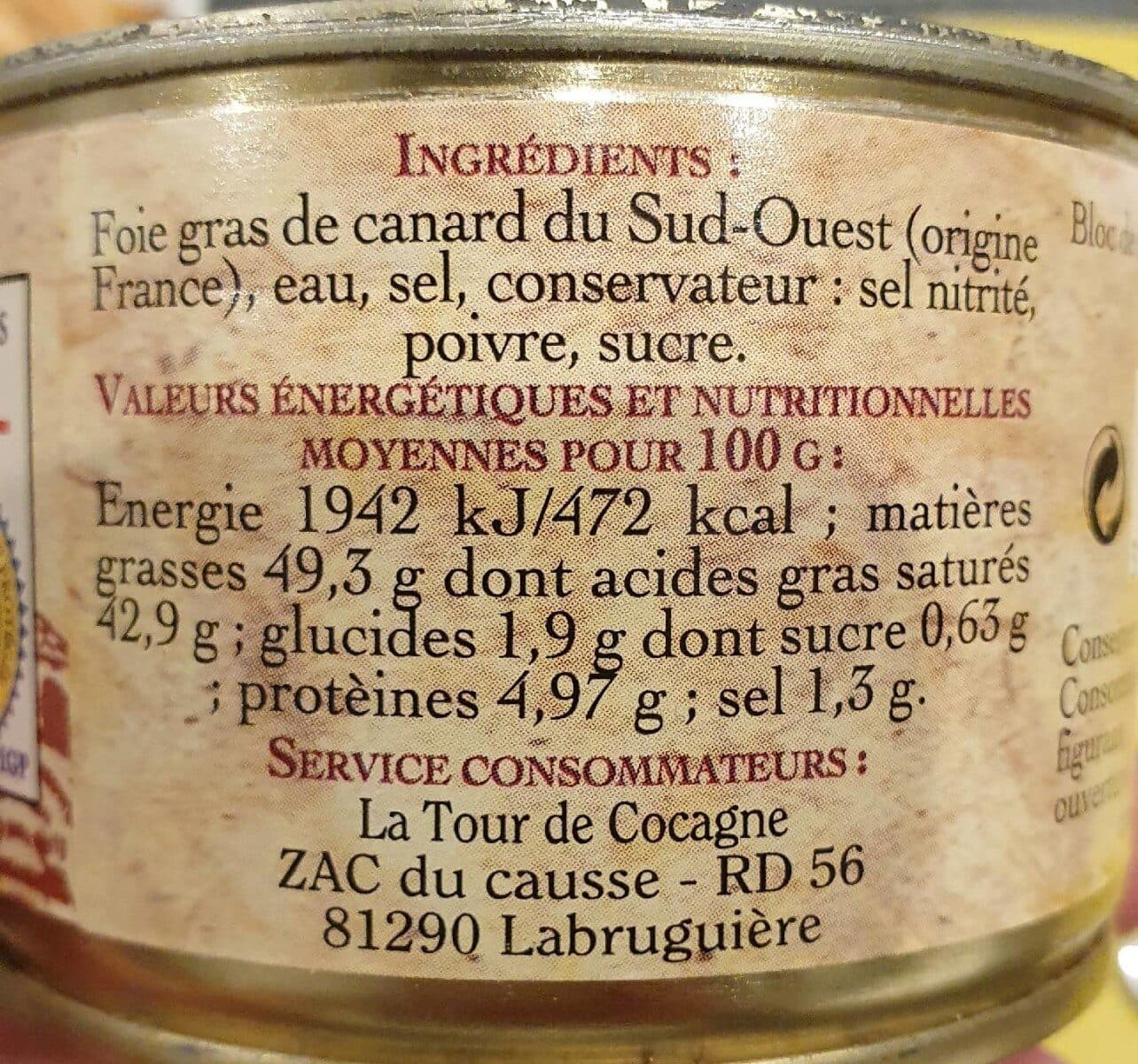 Open Food Facts Bloc de foie gras de canard du sud ouest packshot