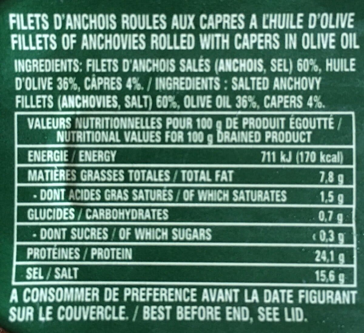 Conserveries provencales Filets D'anchois Roulés Aux Câpres à l'huile d'olive packshot