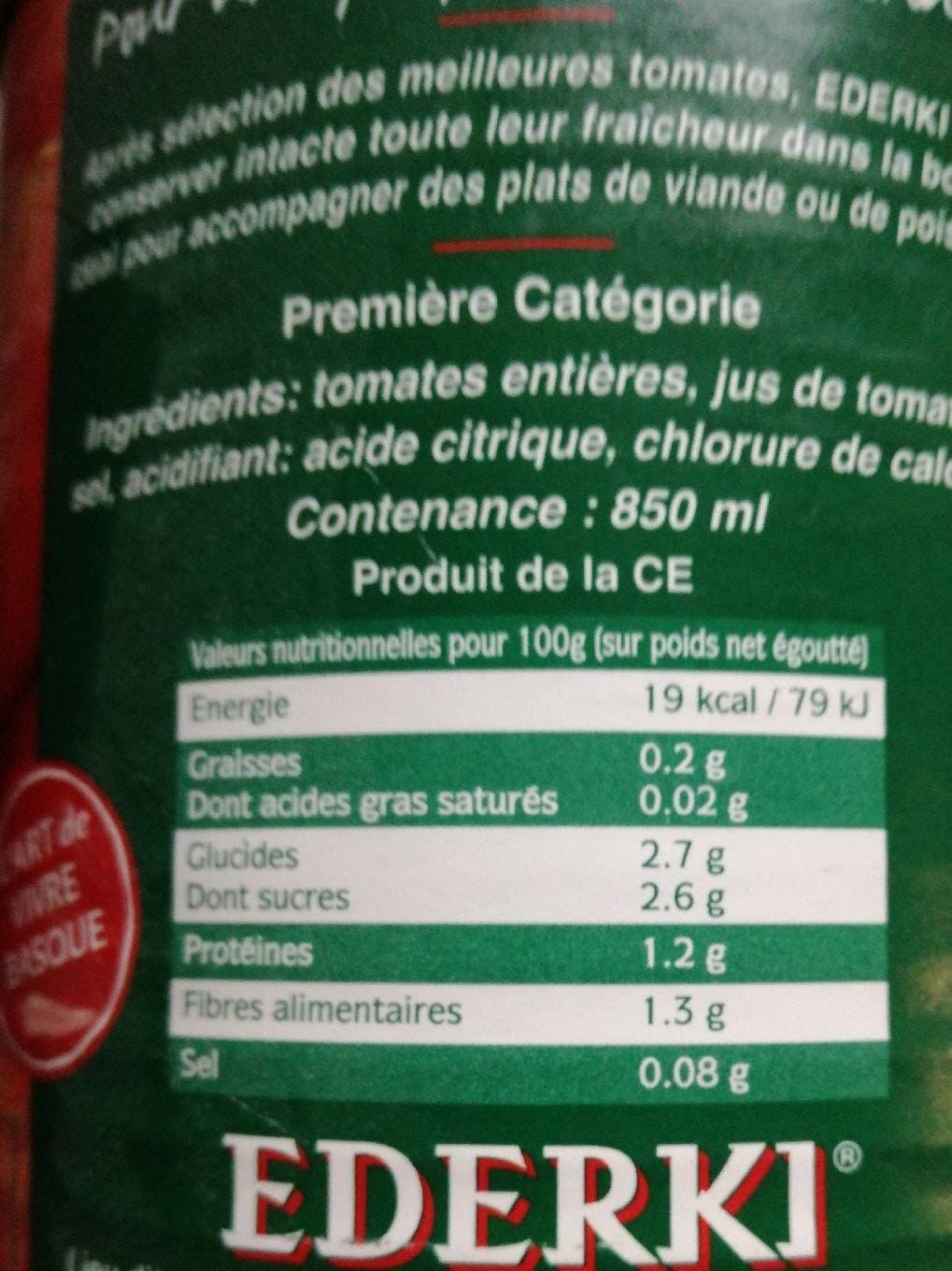 Ederky Tomate entière pelee packshot