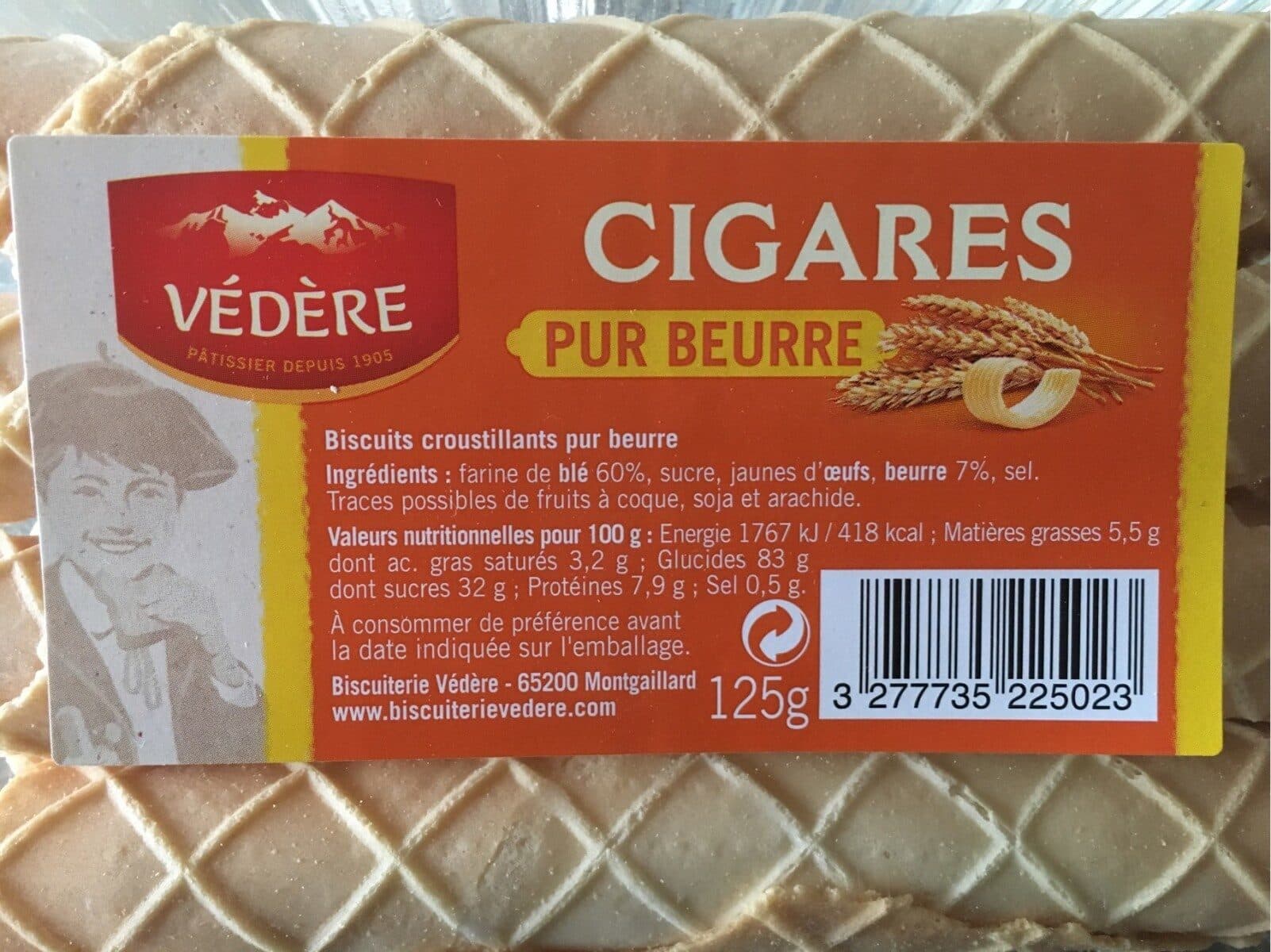 Biscuiterie Vedere Cigares à L'ancienne, Pur Beurre, Le Paquet packshot