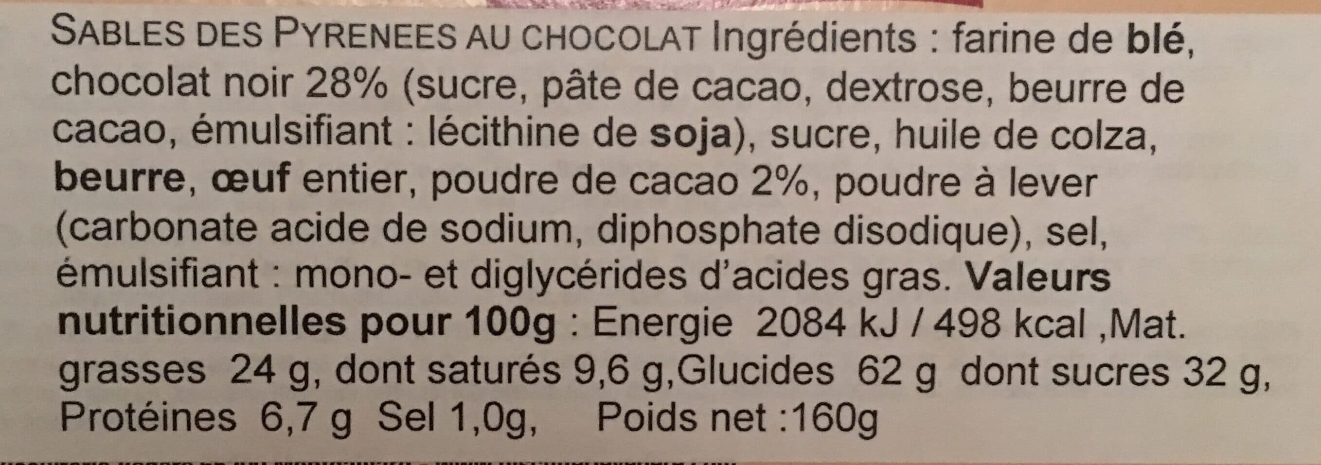 Biscuiterie Védère Sablés Des Pyrénées Au Chocolat packshot