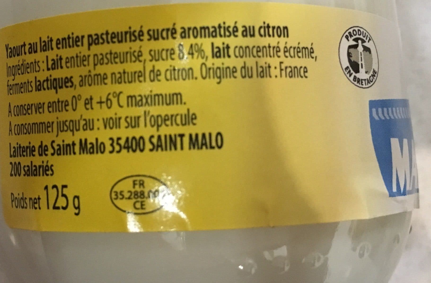 Malo Yaourt au lait entier saveur citron packshot