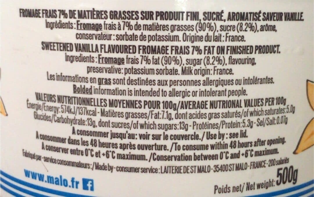 Malo Fromage frais Malo saveur Vanille packshot