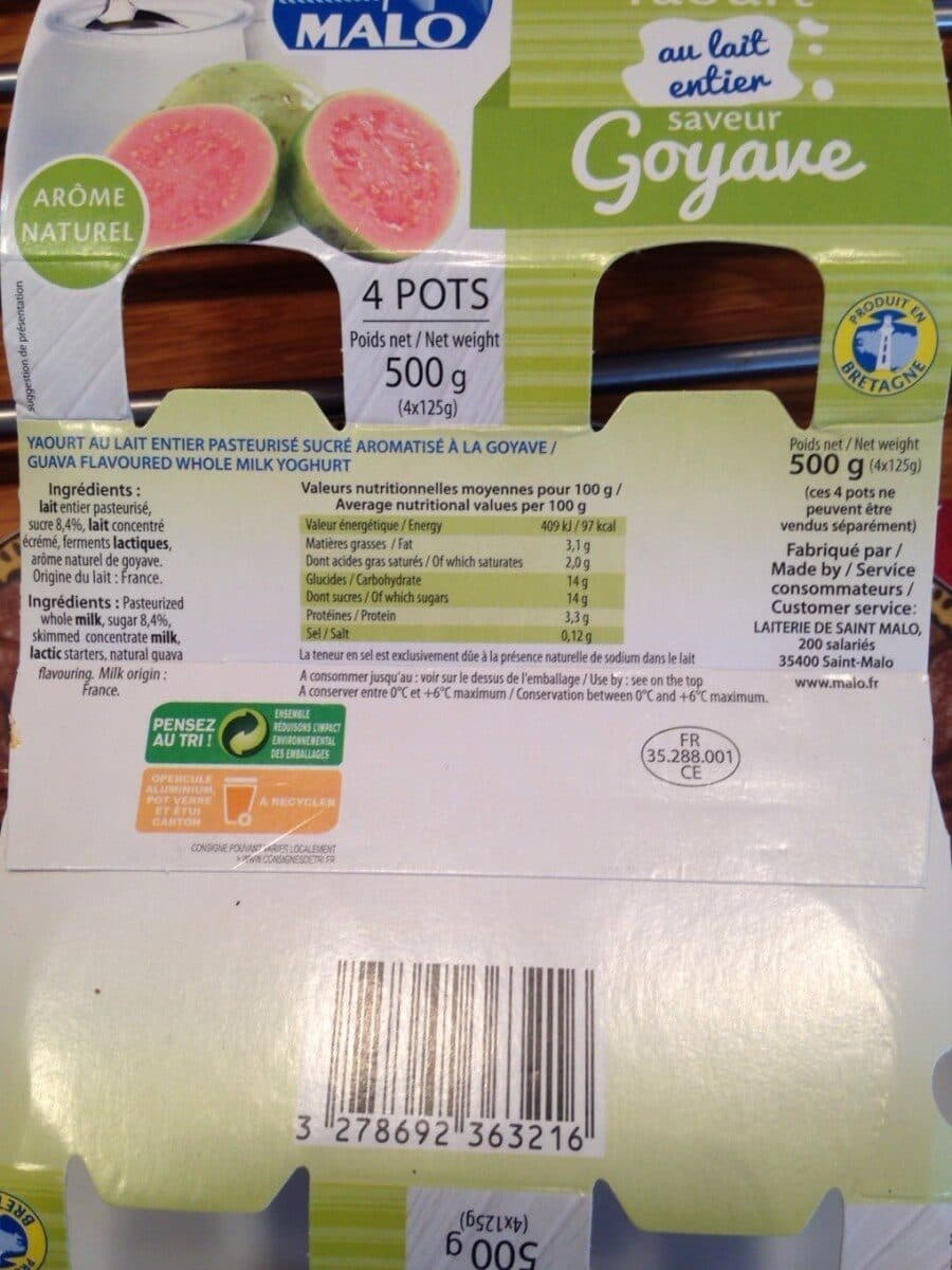 Malo Yaourt au lait entier Saveur Goyave packshot