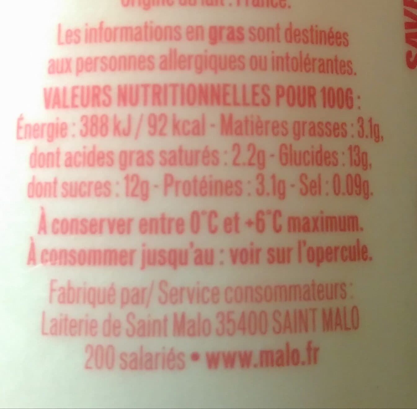 Malo Yaourt au lait entier saveur Framboise packshot