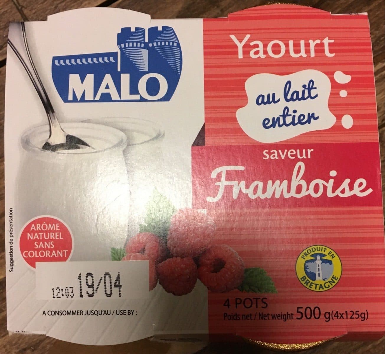 Malo Yaourt au lait entier saveur framboise packshot