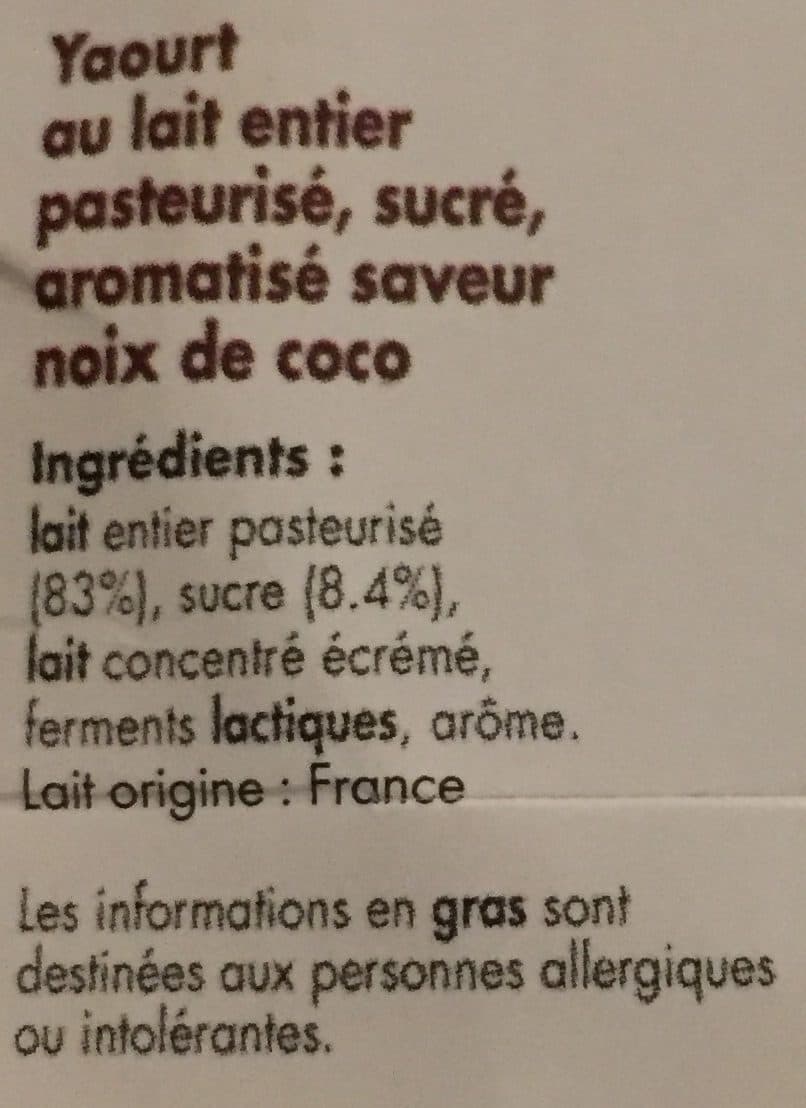 Leader Price Yaourt au Lait Entier Saveur Coco packshot