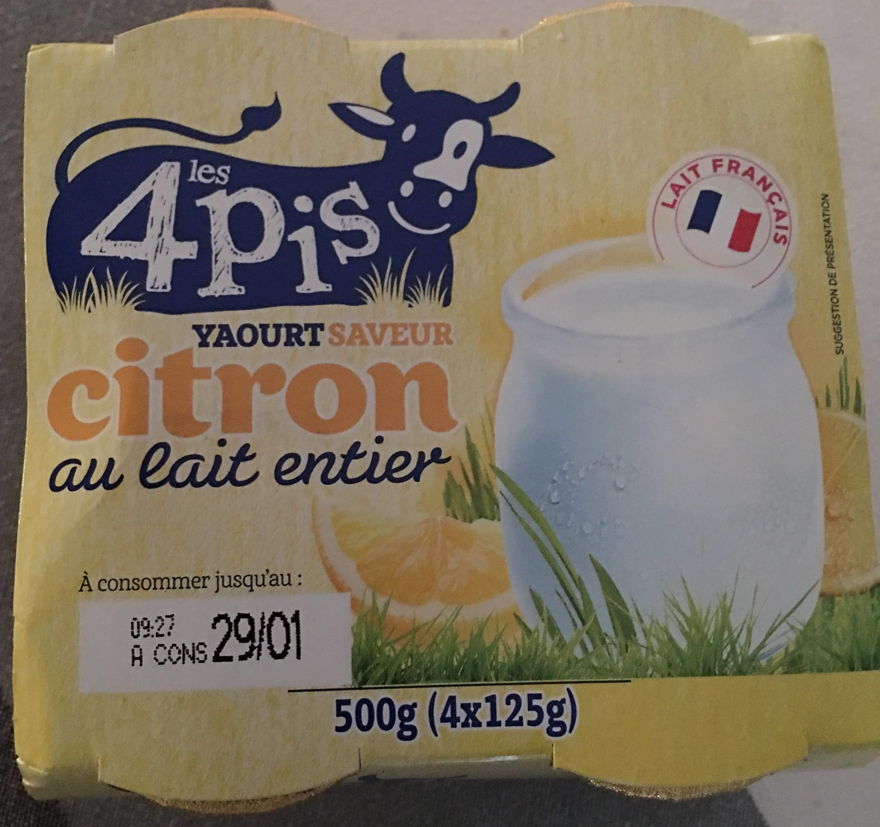 Les 4 Pis Yaourt saveur citron au lait entier packshot