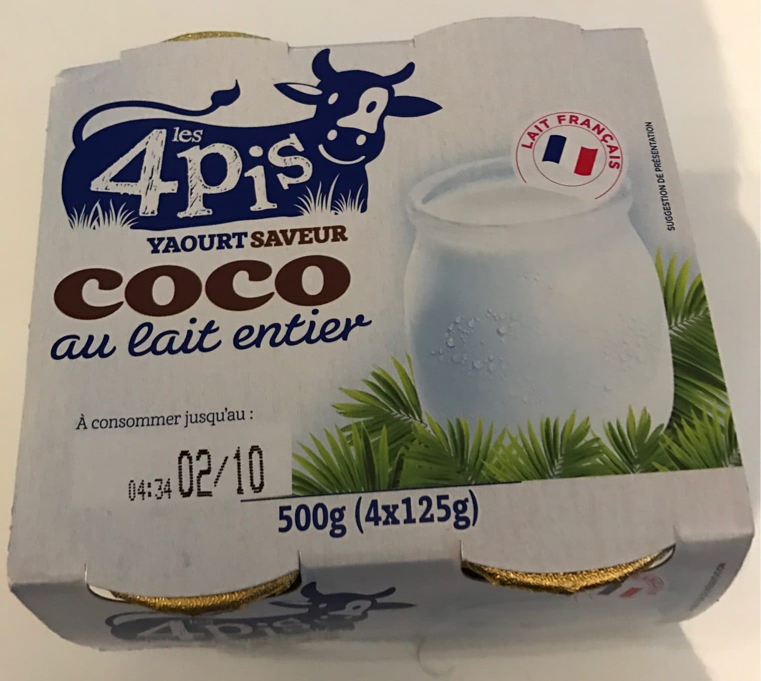 Les 4 Pis Yaourt saveur coco au lait entier packshot