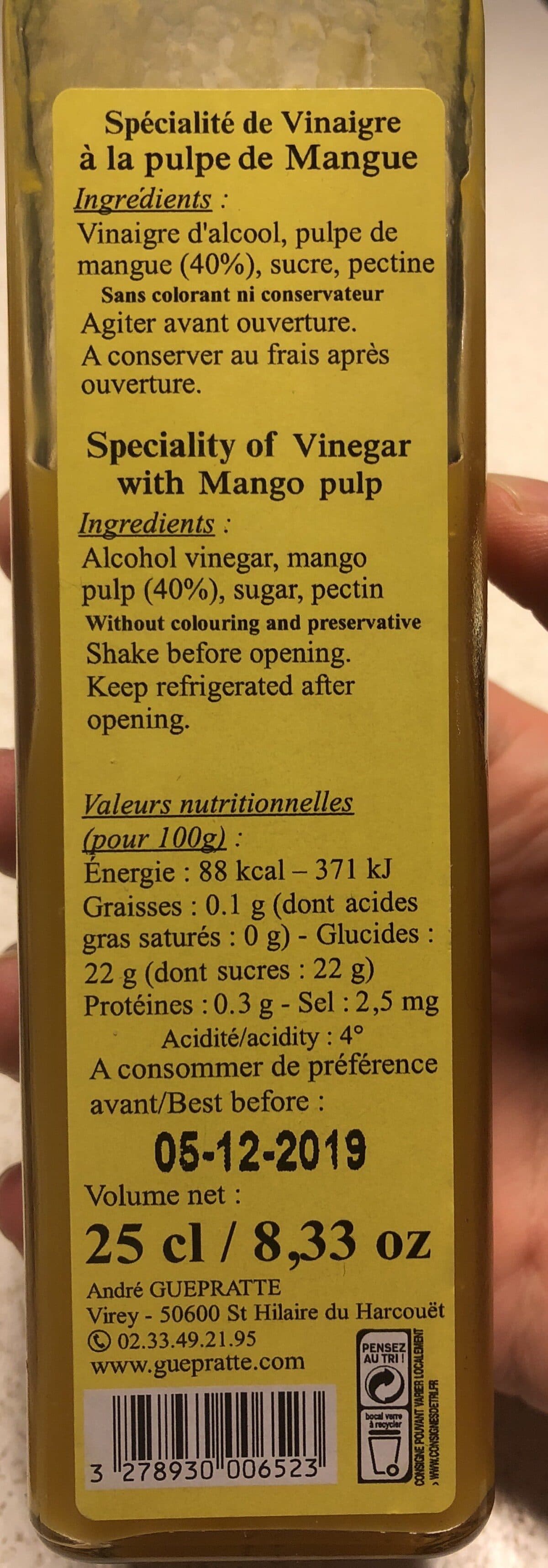 André Guépratte Spécialité de vinaigre à la pulpe de Mangue packshot