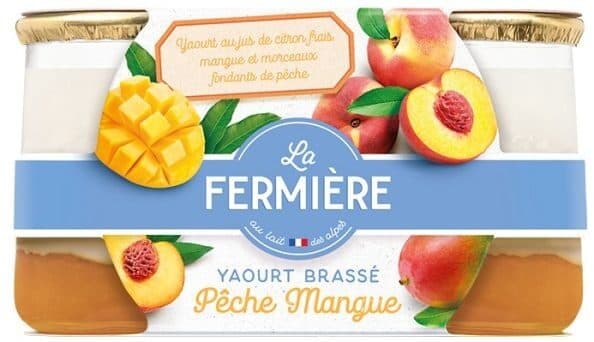 La Fermière Yaourt Brassé Pêche Mangue sur lit aux fruits 2x160g packshot