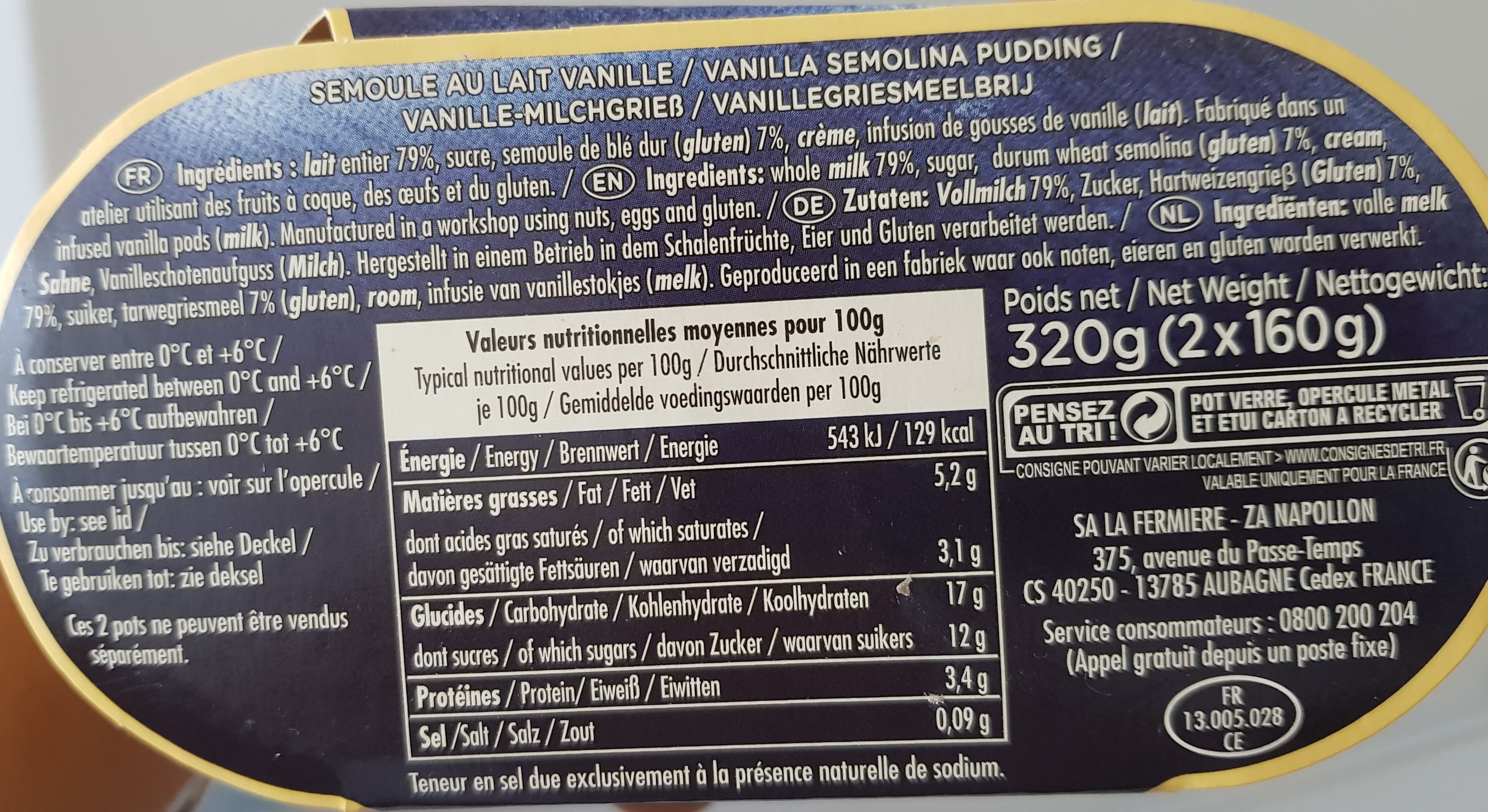 La Fermiere Semoule au Lait packshot
