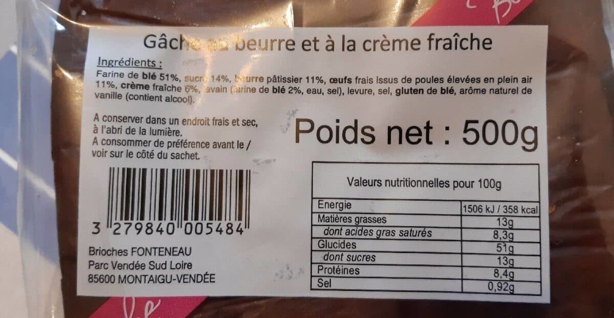Brioches Fonteneau Gâche au beurre et à la crème fraîche packshot
