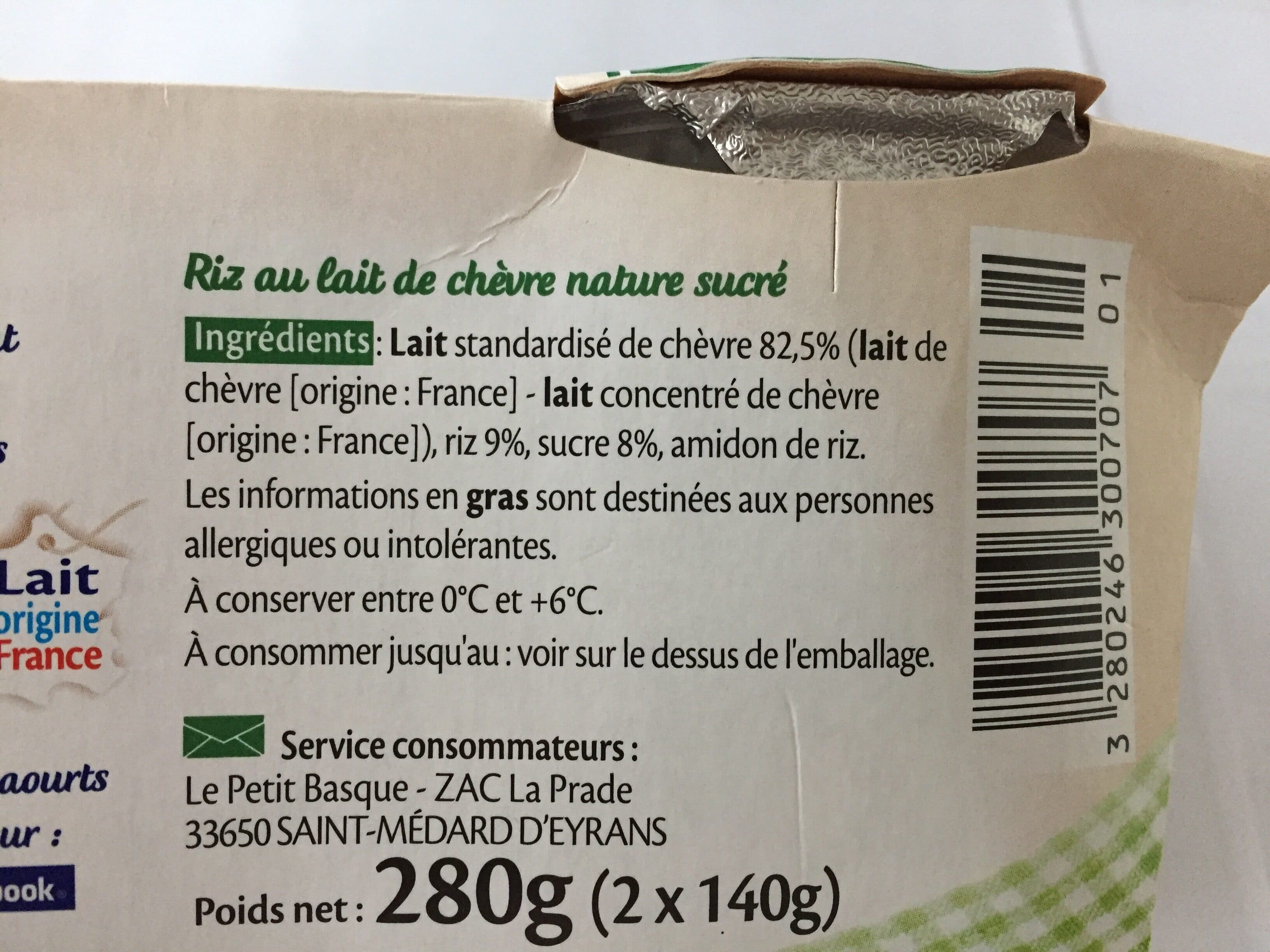 Le Petit Basque Riz au lait de chèvre packshot
