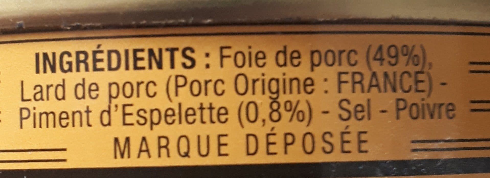 Open Food Facts Paté de foie de porc (au piment d'Espelette) packshot