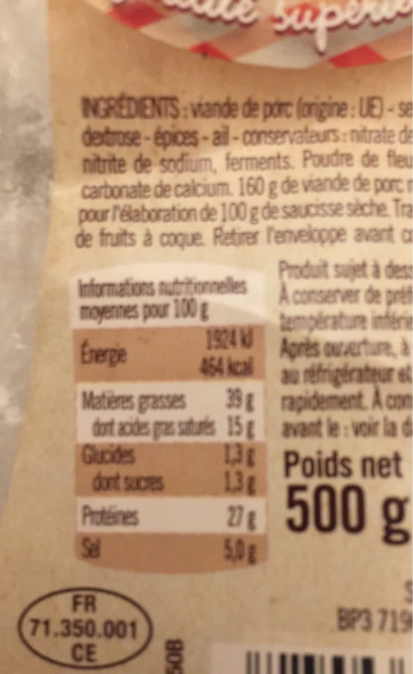 Salaisons Du Maconnais Salaisons du Mâconnais Saucisse sèche Instant Plaisir la saucisse de 500 g packshot