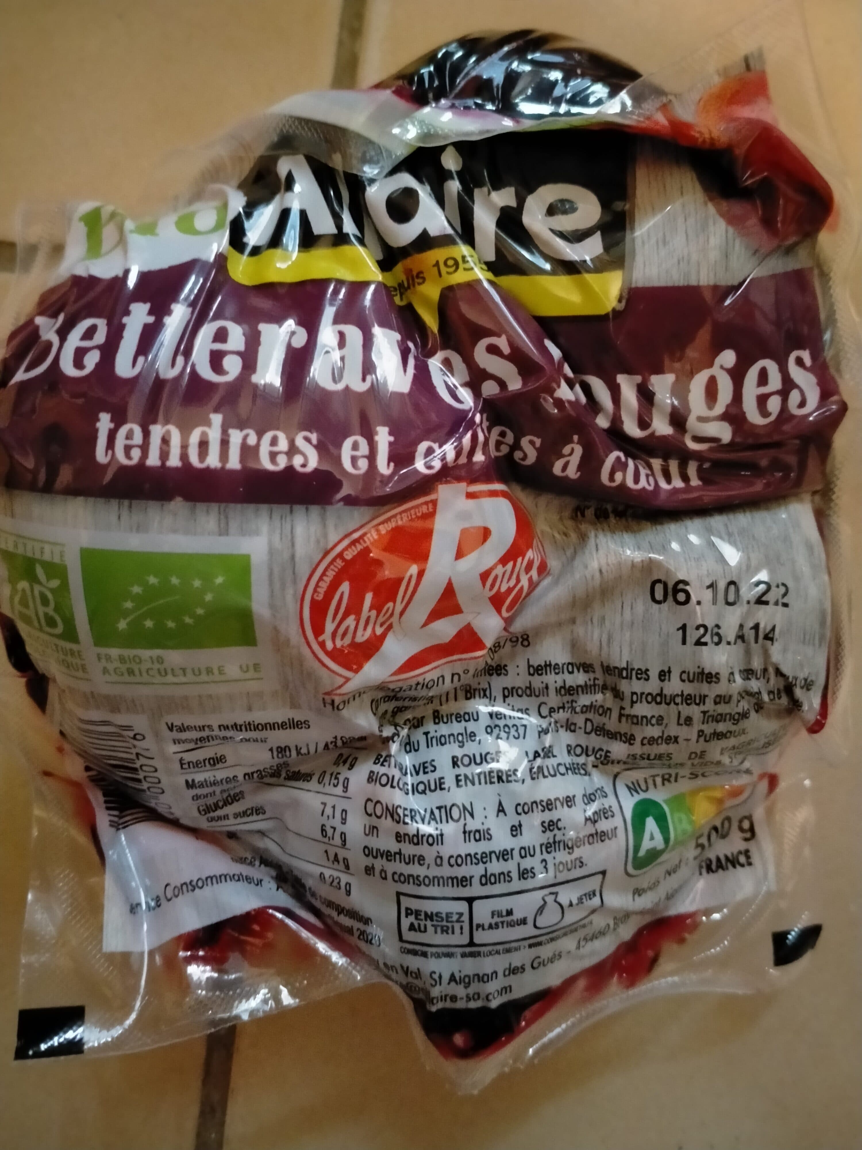 Allaire Betteraves rouges issues de l'agriculture biologique packshot
