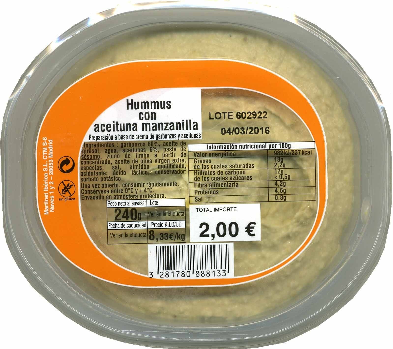 Open Food Facts Hummus con aceituna manzanilla packshot