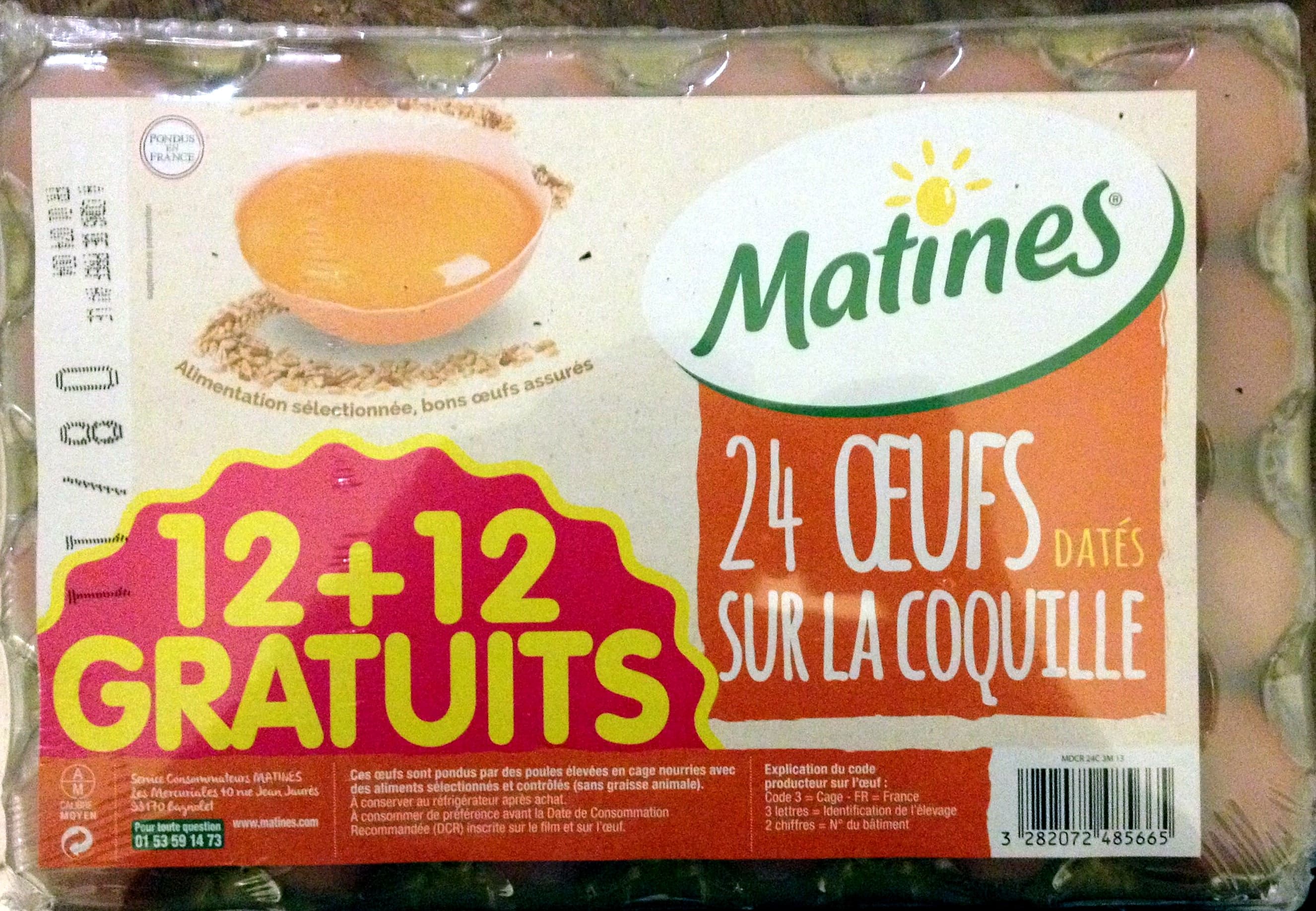 Matines 24 oeufs datés sur la coquille packshot