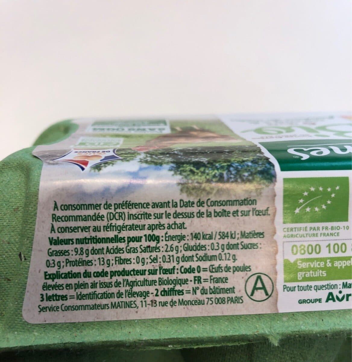 MATINES BIO œufs de Poules élevées en plein air Bio packshot