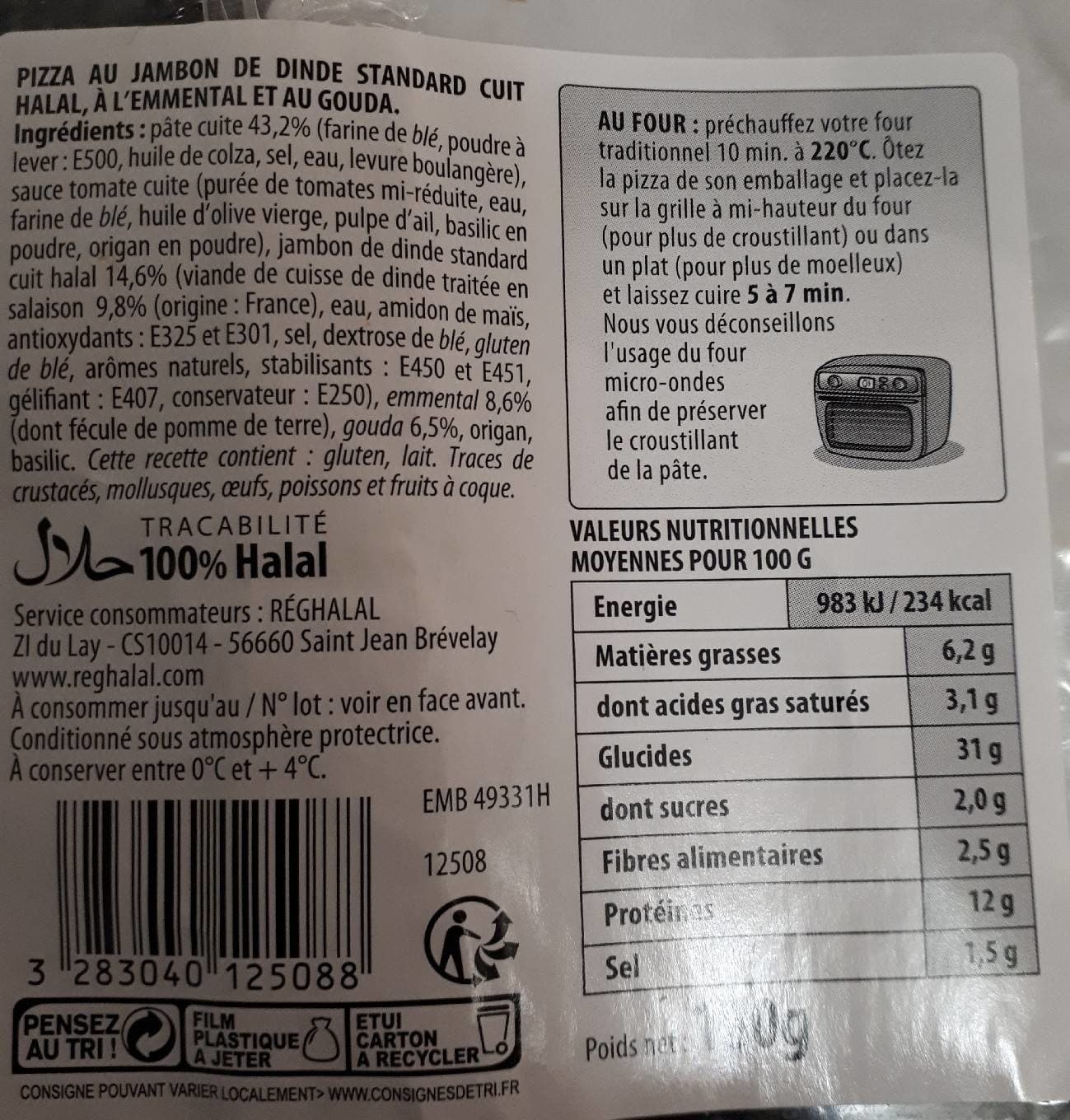 Réghalal Pizza jambon de dinde emmental gouda packshot