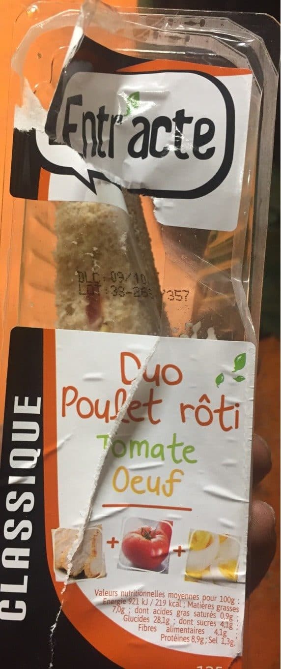 Entracte Sandwich Duo Poulet Rôti / Tomates -oeuf Mayonnai packshot