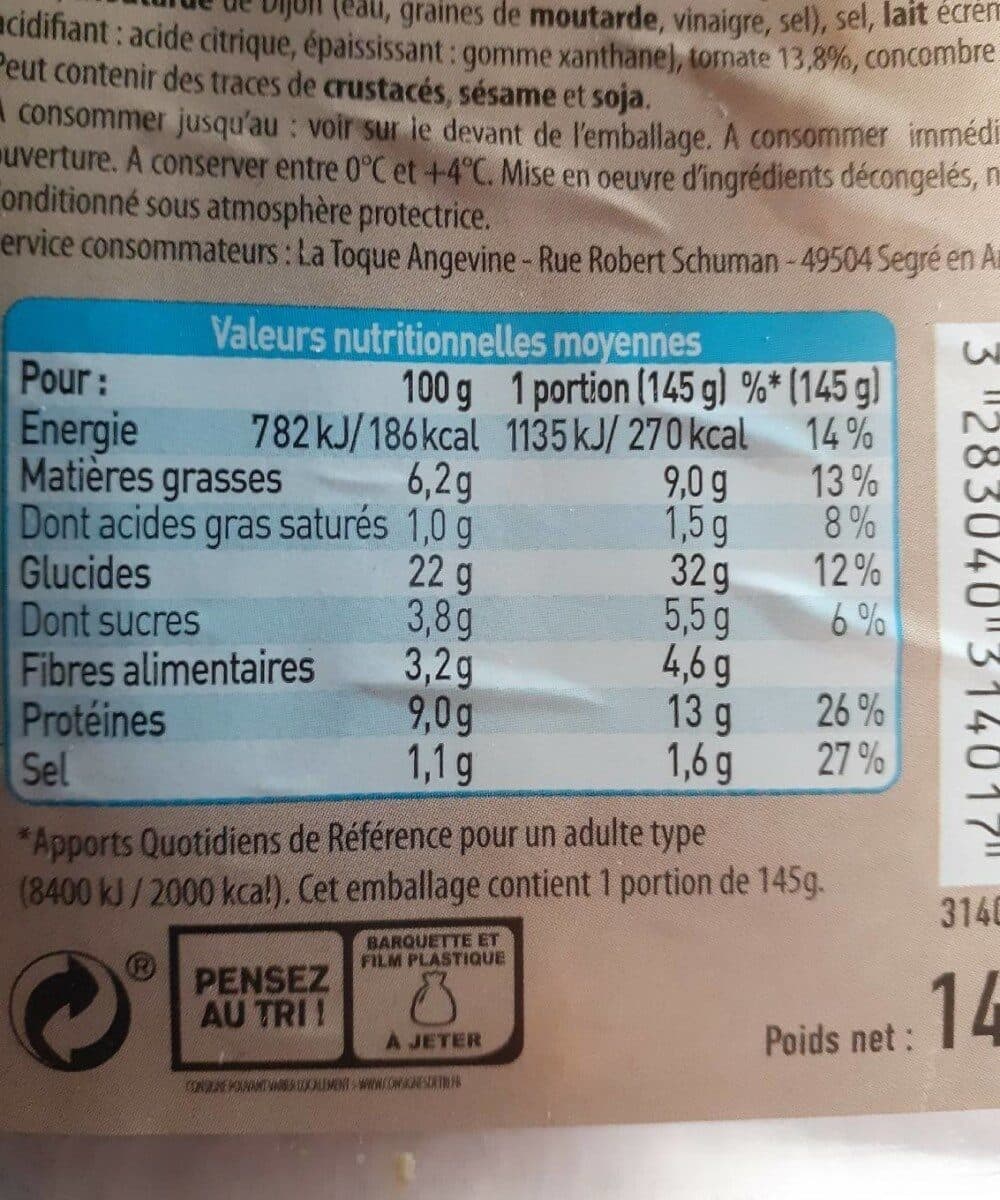 La Toque Angevine Sandwich au thon crudités packshot