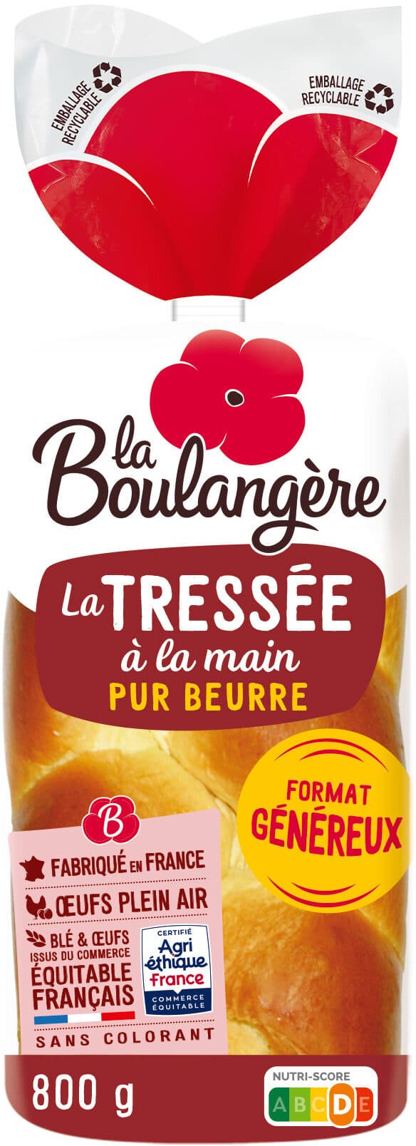 La boulangère Brioche tressée pur beurre 800g packshot
