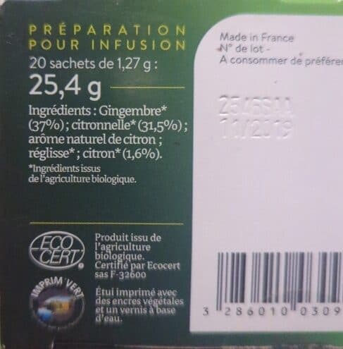 BiOrigine Infusion gingembre citron packshot