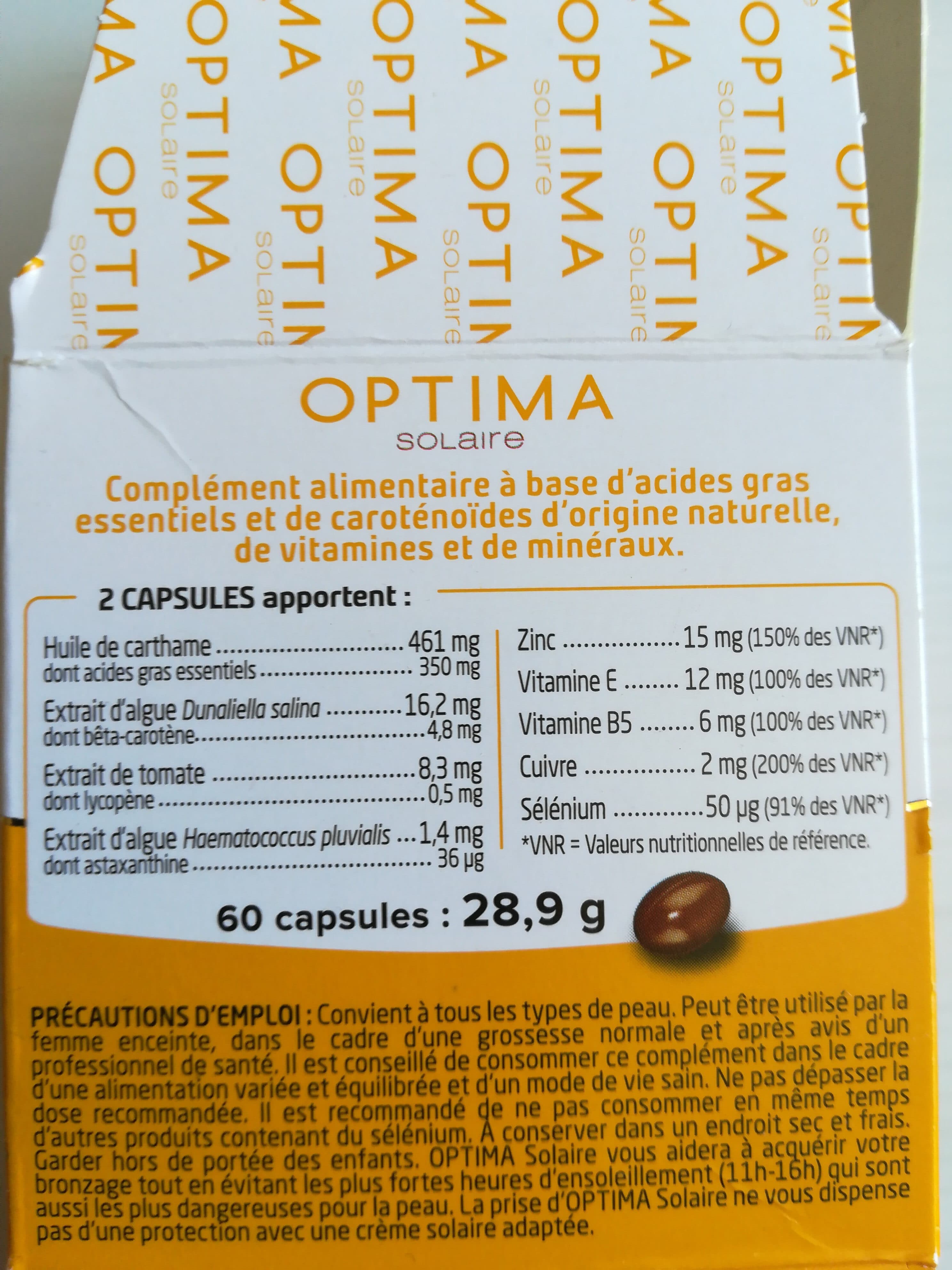 Vitarmonyl Optima Solaire Bronzage et Teint Soleil packshot