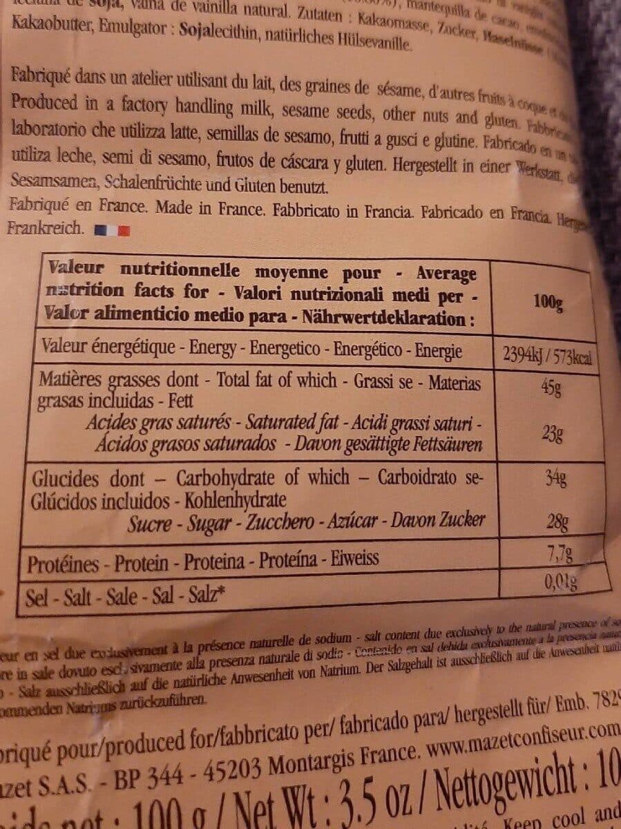 Mazet Chocolat noir gianduja packshot