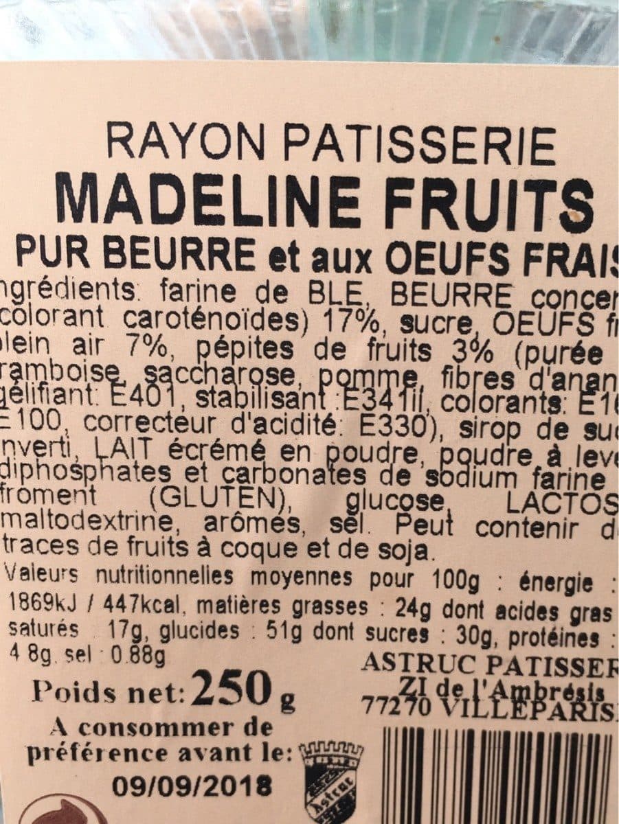 Open Food Facts 20 petites madeleines rondes aux fruits Astruc boite packshot