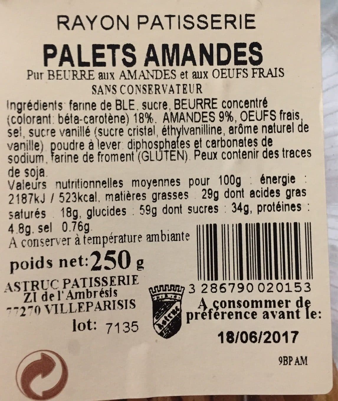 Astruc Pâtisserie Palets Amandes packshot