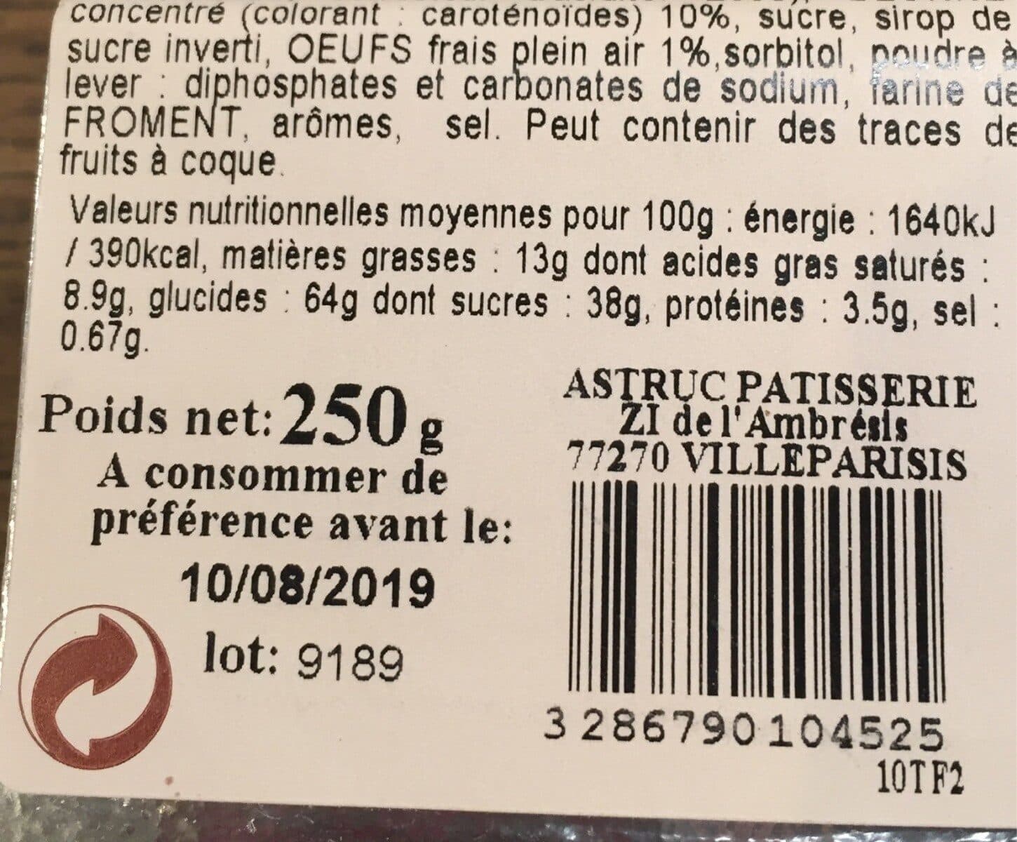 Astruc Patisserie Tranches à la Framboise au beurre et aux œufs frais packshot