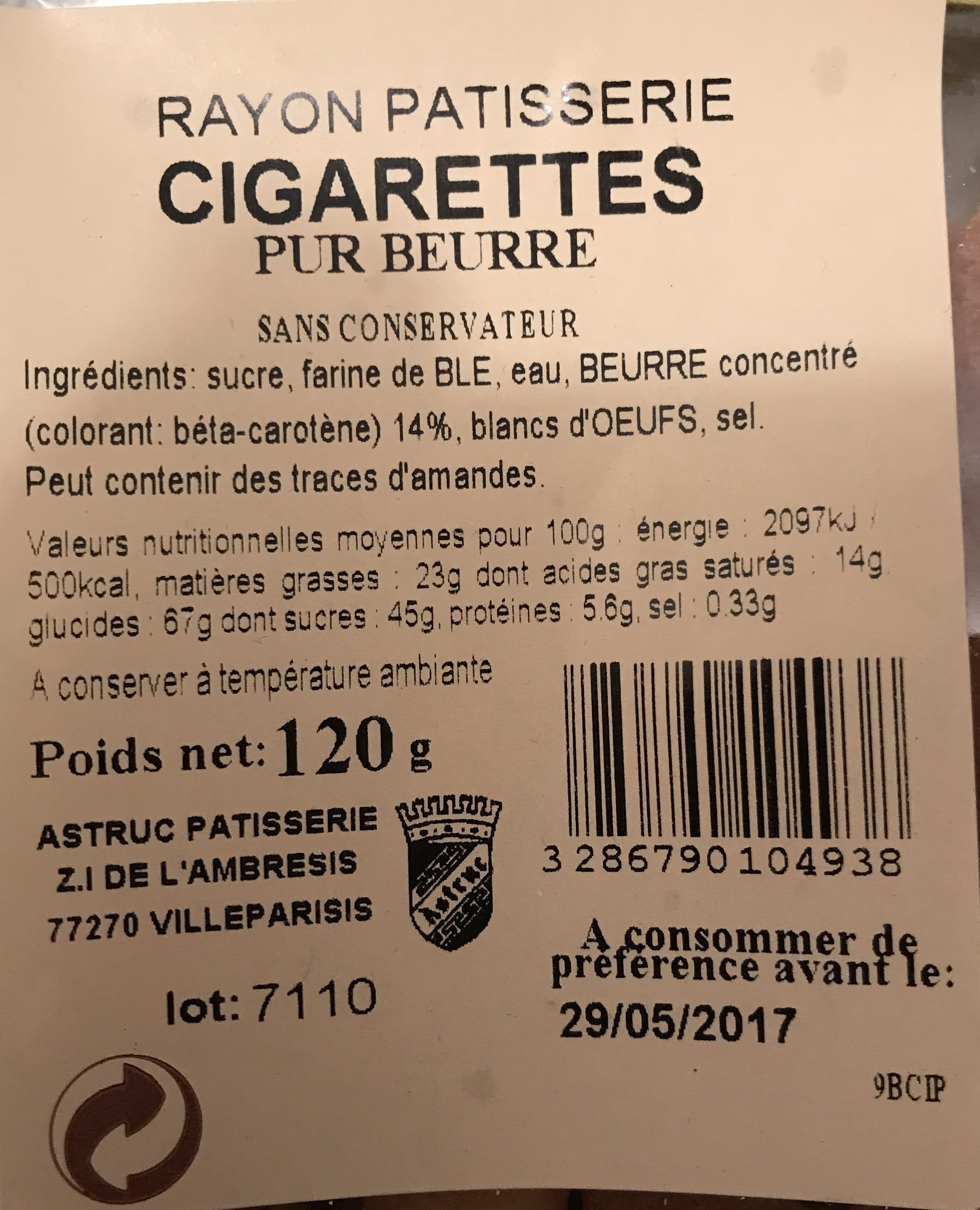 Astruc Pâtisserie Cigarettes Petit Modèle Pur Beurre packshot
