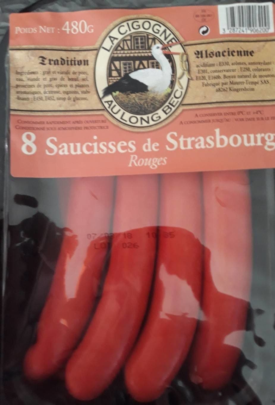 La Cigogne Au Long Bec 8 saucisses de Strasbourg rouges packshot