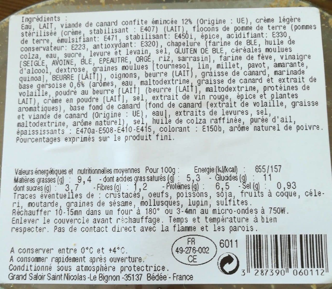 Open Food Facts Parmentier de canard packshot