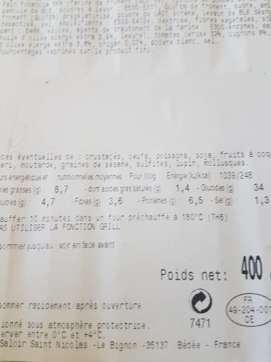 Sapresti Focaccia Tomates Cerise, Oignons packshot