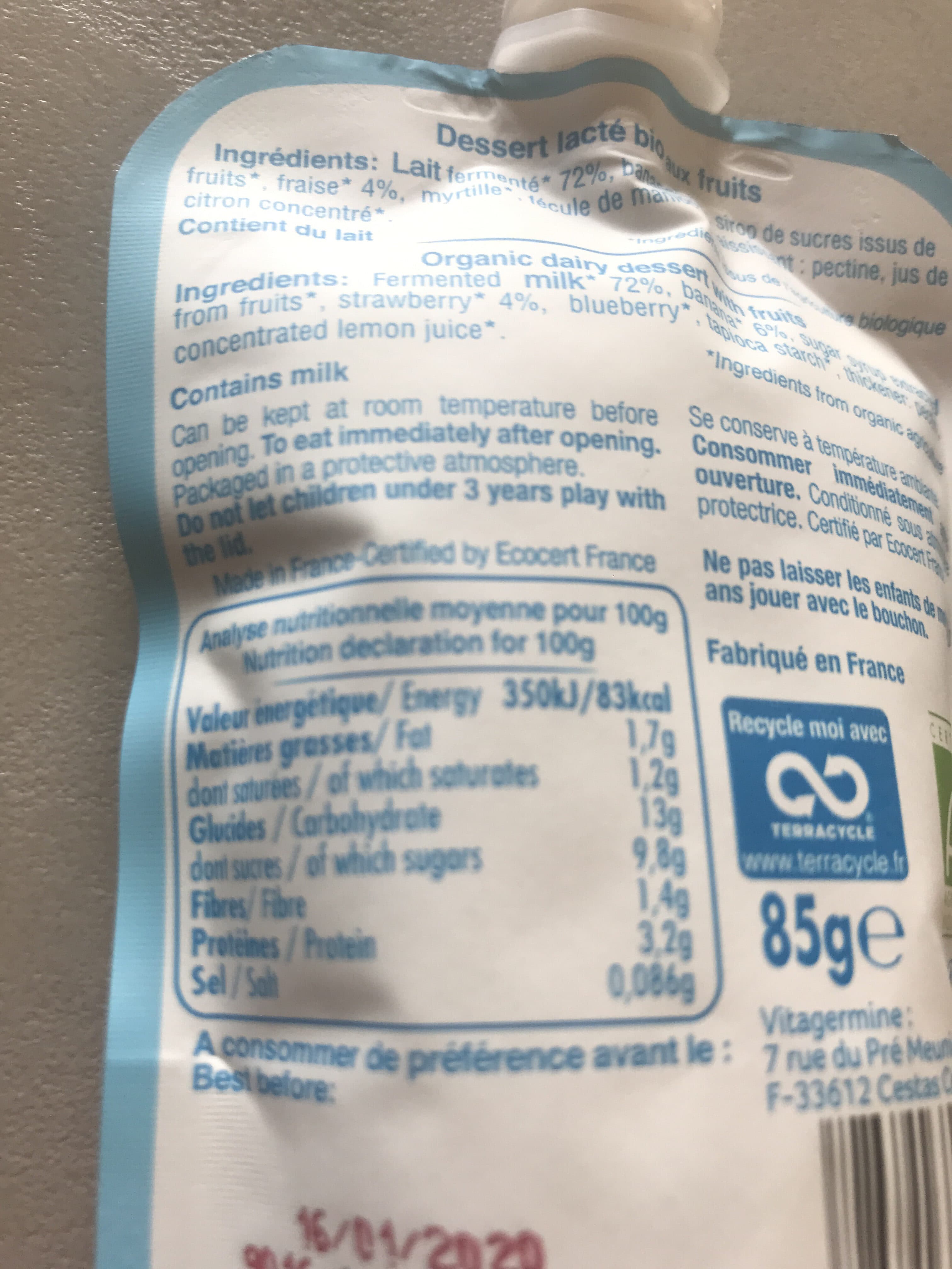 Vitabio Cool brassé banane fraise packshot