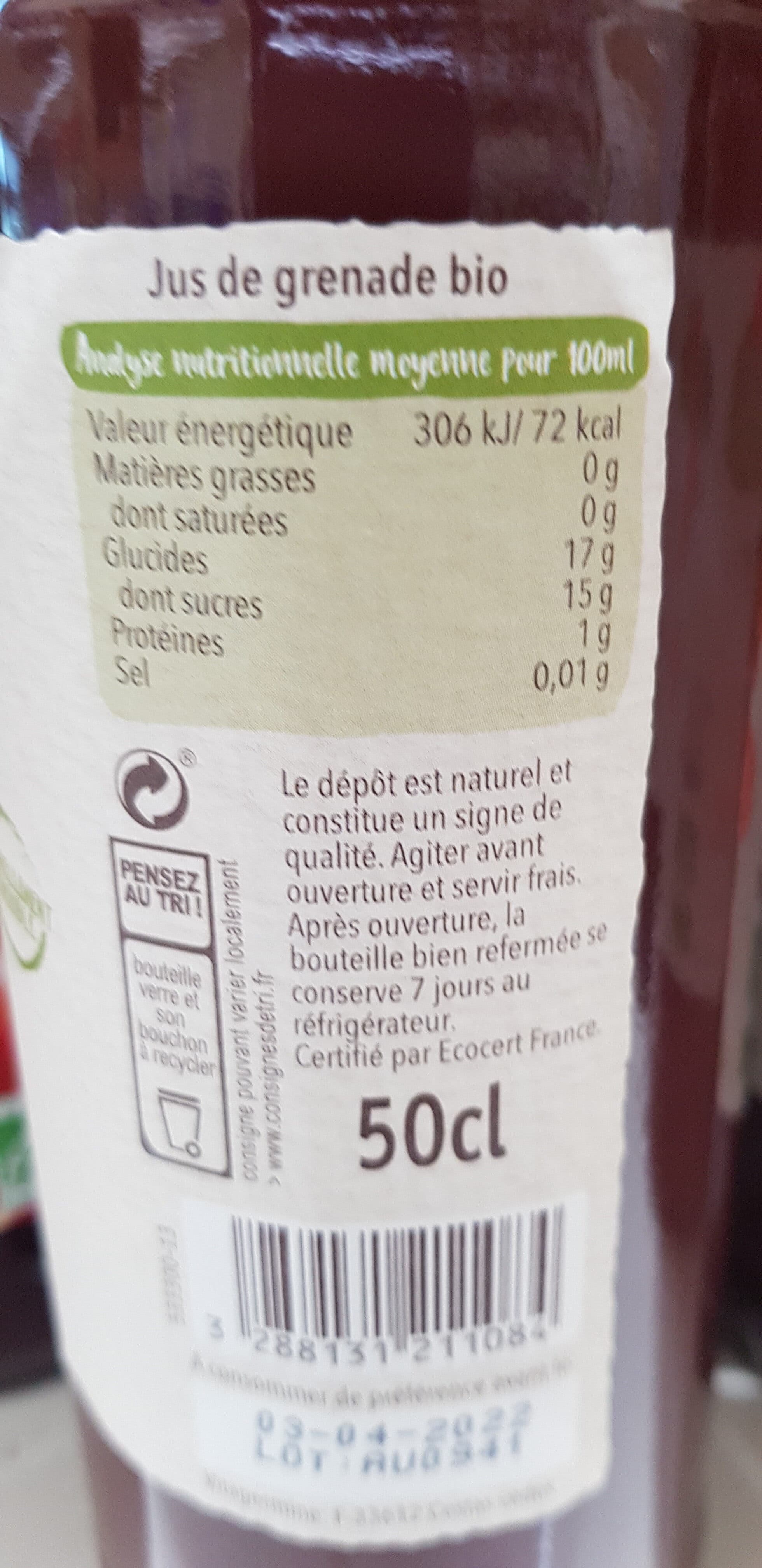 Finesse des Vergers Grenade pur jus bio packshot
