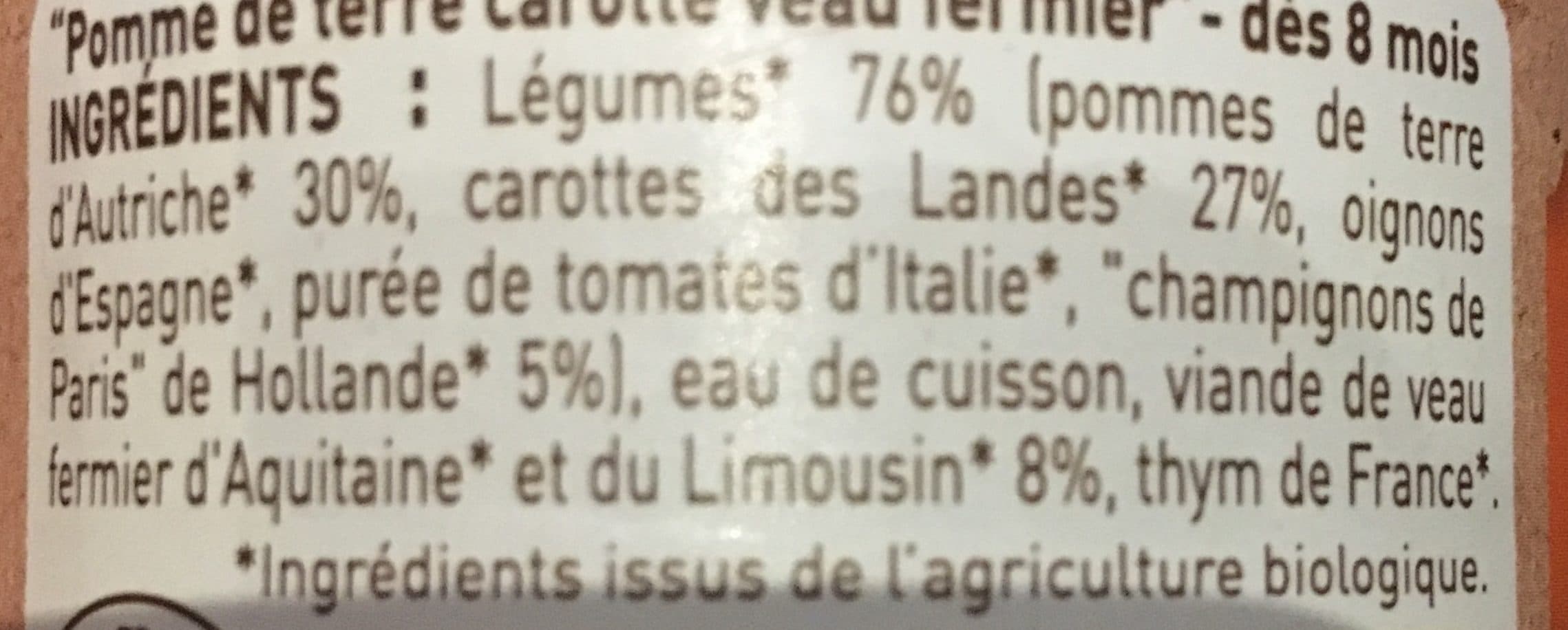 Babybio 200 G PETIT POT BEBE MENU FERMIER VEAU packshot