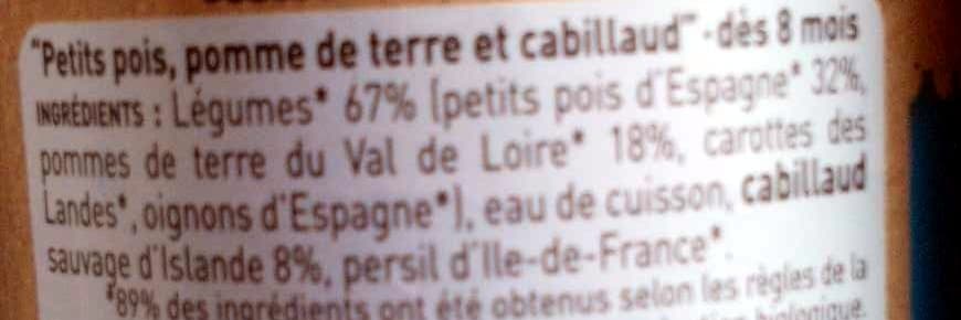 BabyBio Petits pois, pomme de terre du Val de Loire & Cabillaud packshot