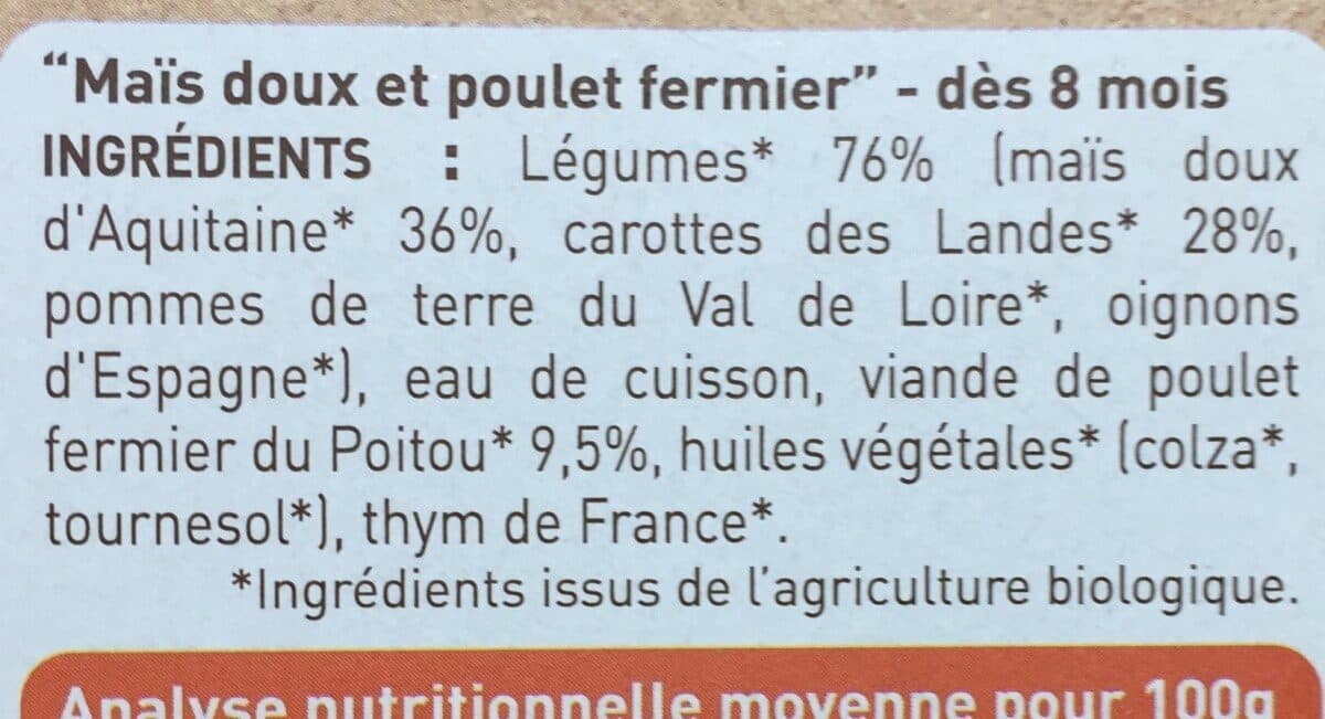 Babybio Petits pots au poulet et légumes, dès 8 mois, certifié AB packshot