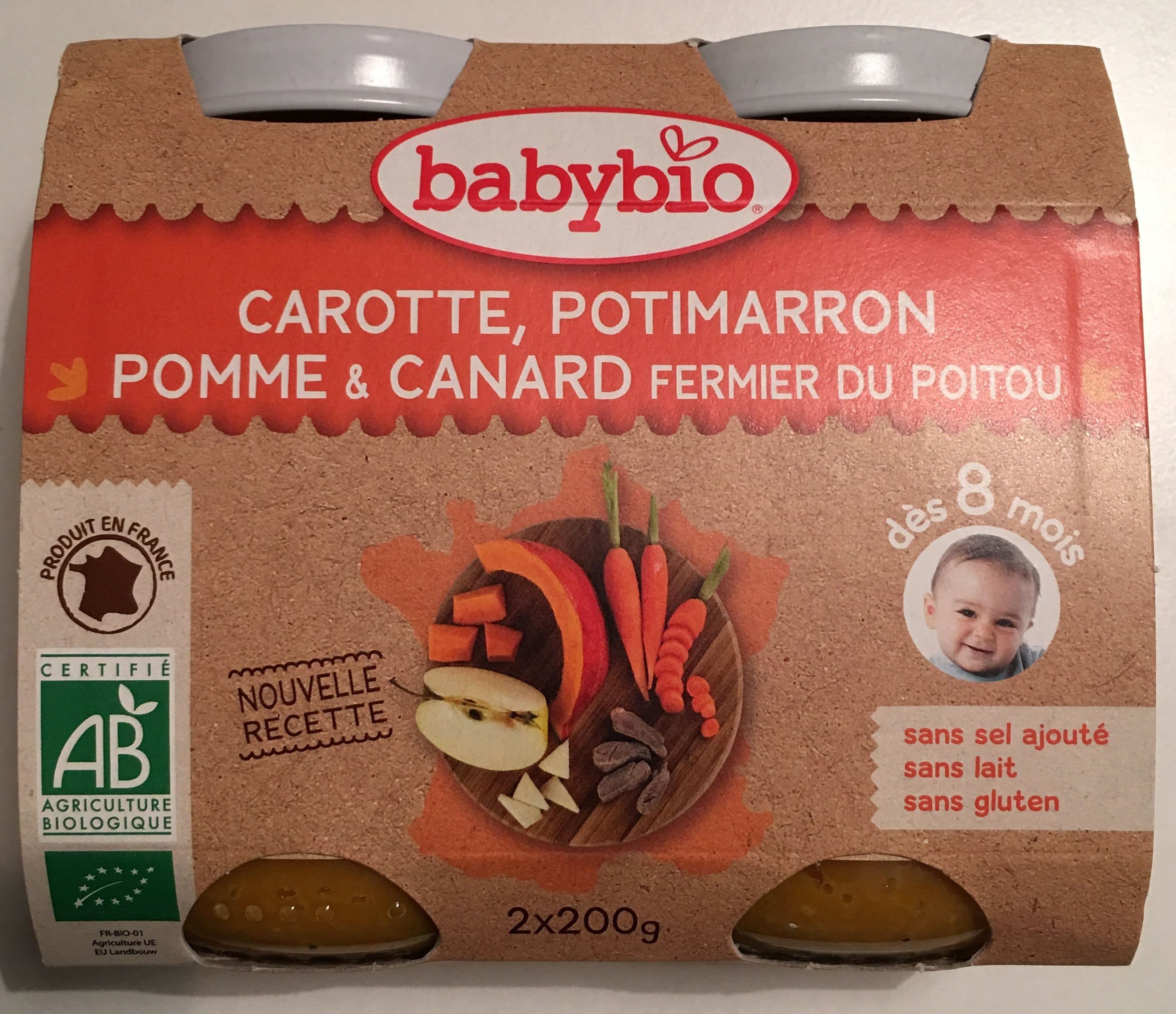Babybio Petits pots carotte, potimarron, pomme & canard packshot