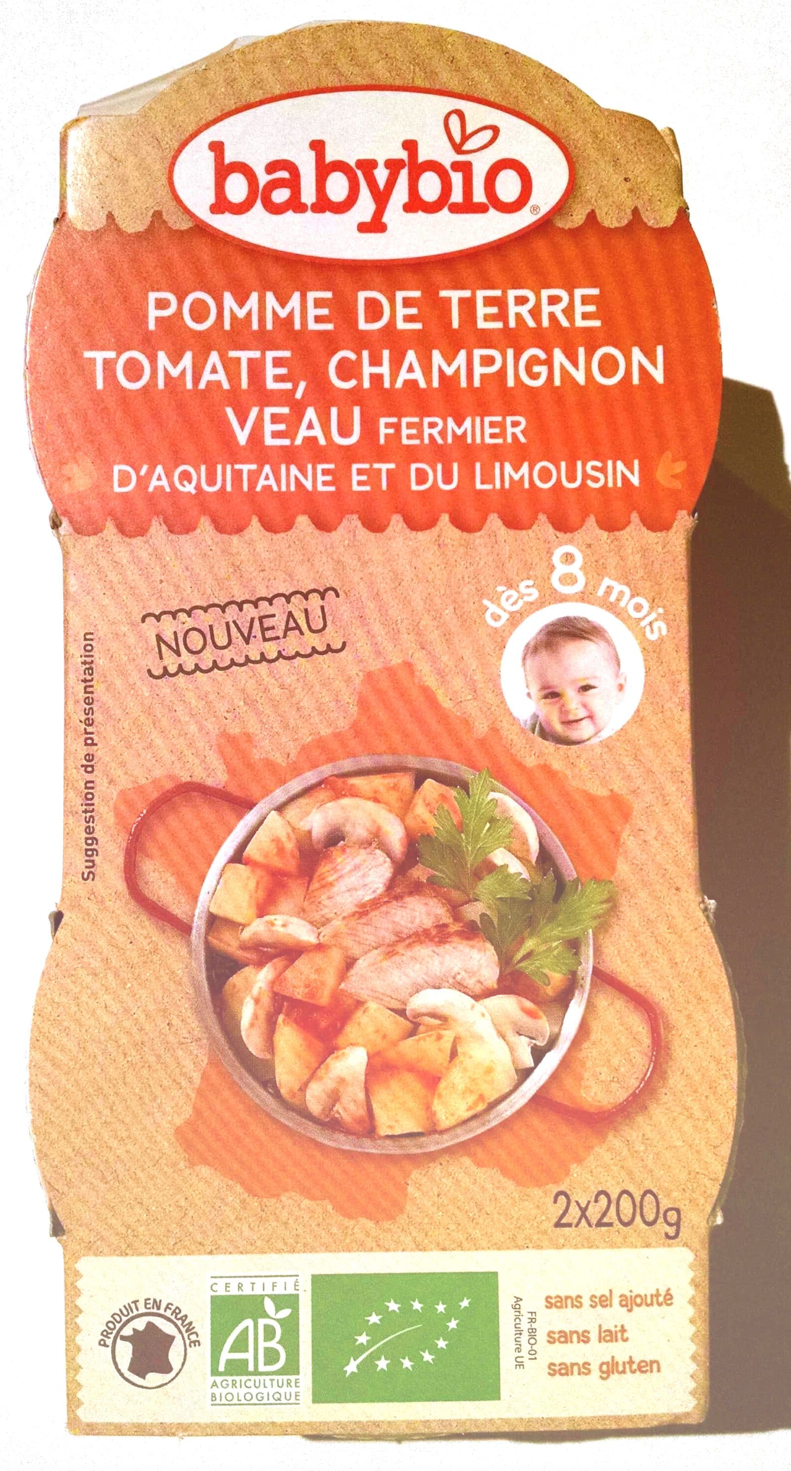Babybio Pomme de terre, tomate, champignon, veau fermier d'Aquitaine et du limousin packshot