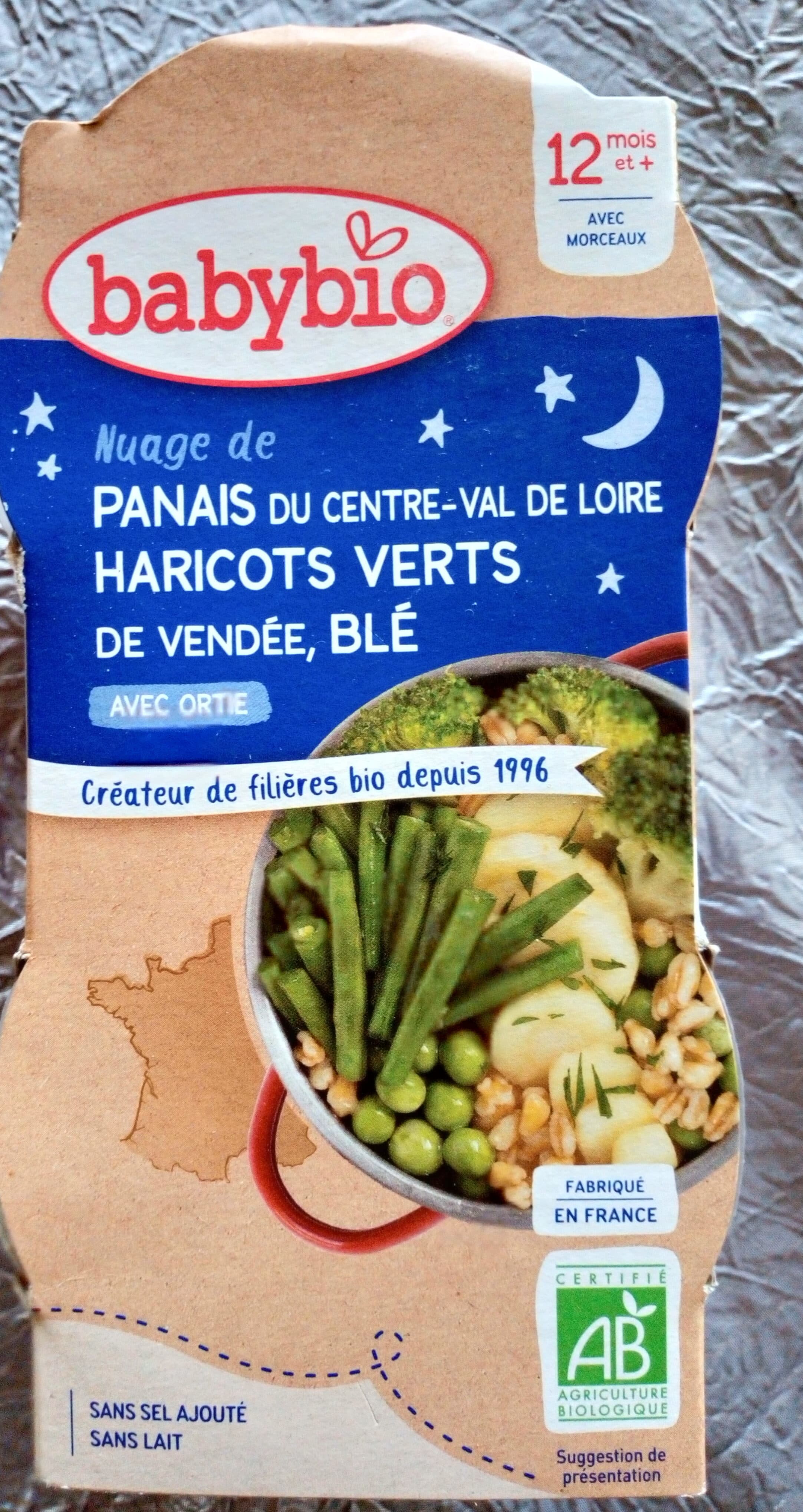 Babybio Nuage de panais du Centre Val-de-Loire, haricots verts de Vendée, blé avec ortie packshot