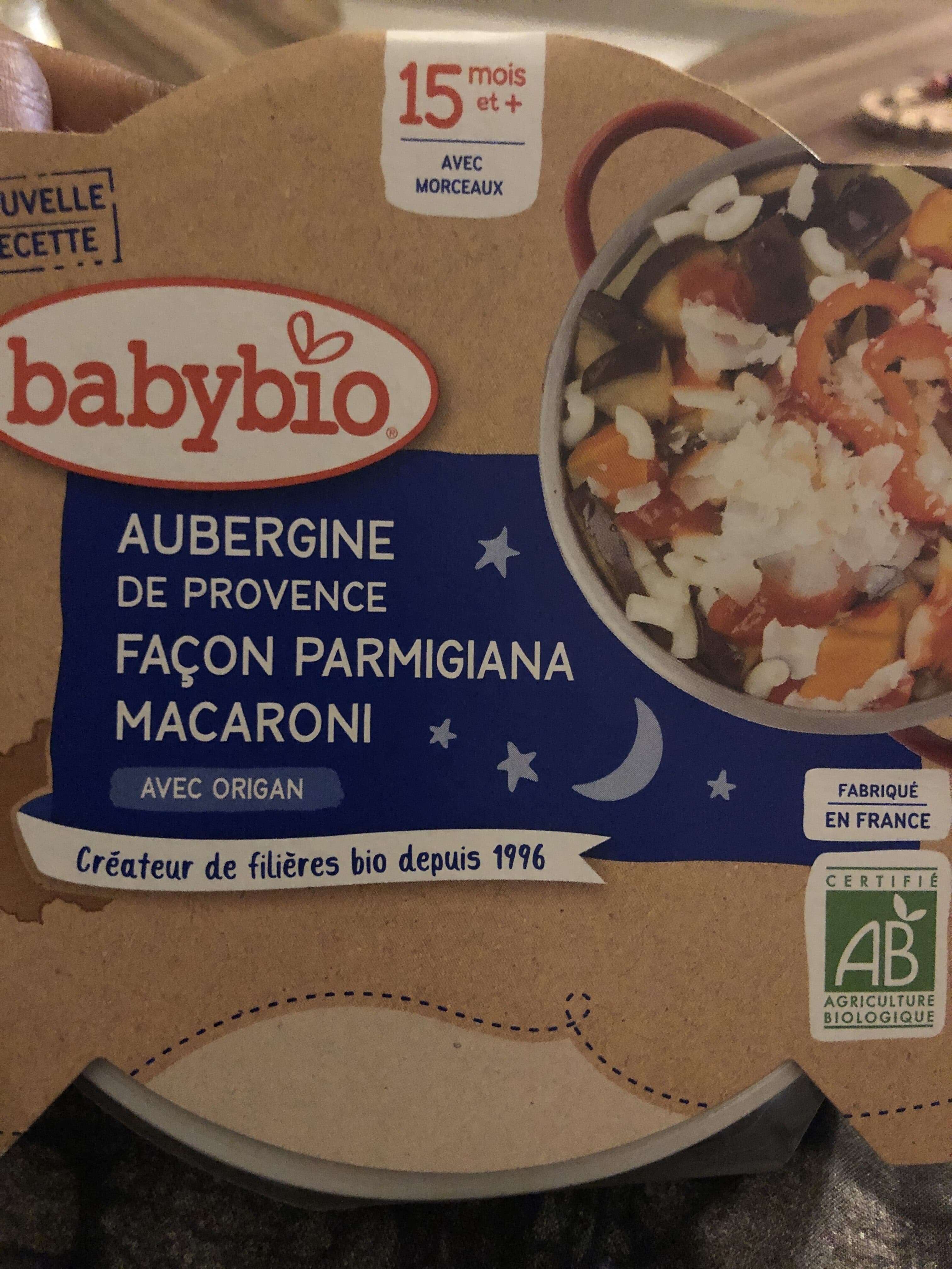 Babybio aubergine façon Parmigiana, Macaroni packshot